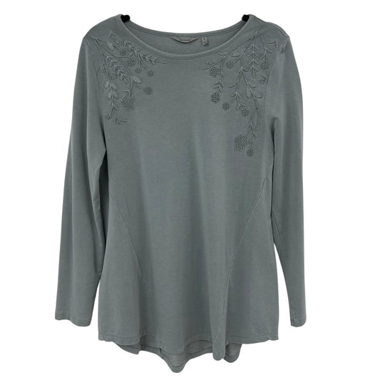 Soft Surroundings Gray Floral Embroidered Long Sleeve Tunic Top Womens Medium