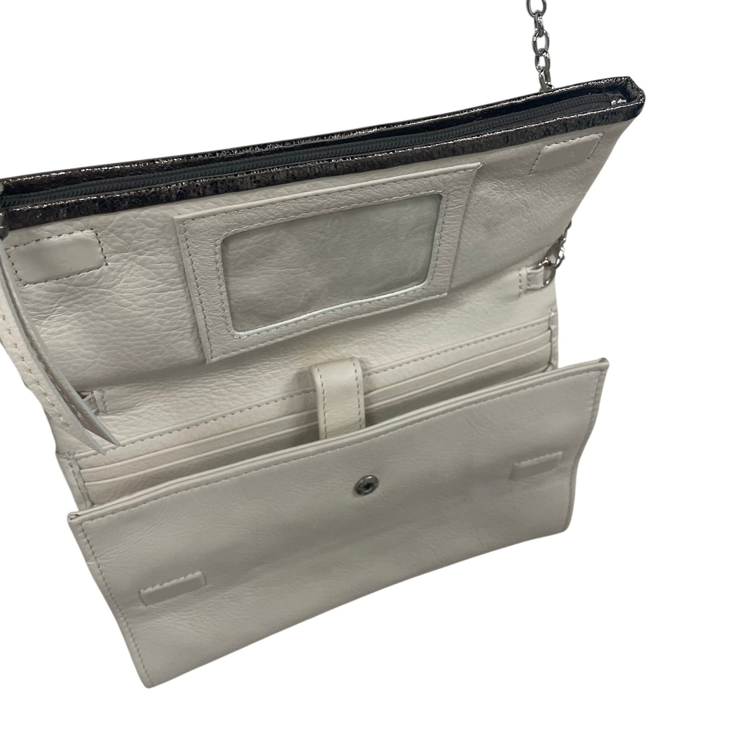 Brighton Anju Front Flap Cream Leather Bejeweled Wallet Organizer Crossbody Bag