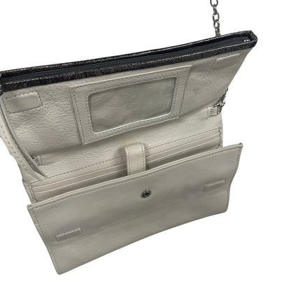 Brighton Anju Front Flap Cream Leather Bejeweled Wallet Organizer Crossbody Bag