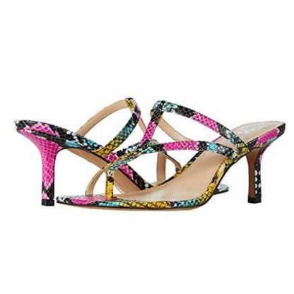 Vince Camuto Soraja Multicolor Square Toe Snakeskin Heeled Strappy Sandal Size 9
