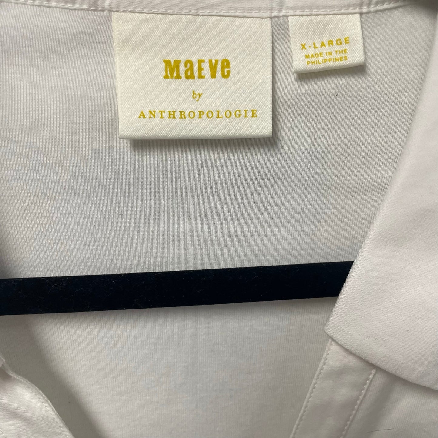 Anthropologie Maeve Ruched V Neck Button Up Collared Shirt White Womens Size XL