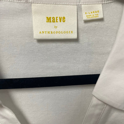 Anthropologie Maeve Ruched V Neck Button Up Collared Shirt White Womens Size XL
