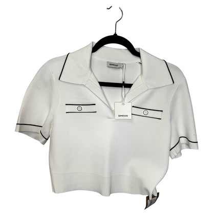 NWT Simkhai Ivory Short Sleeve Margaret Knit Cropped Polo Top Womens Small