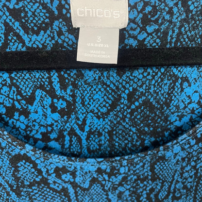 Chico’s Blue Black Snakeskin Print Long Sleeve T Shirt Womens Size XL
