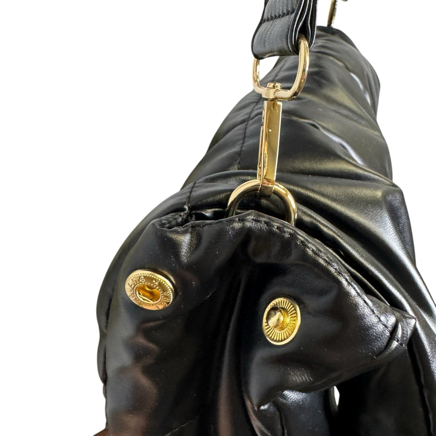 Anthropologie Black Puffy Quilted Fold Over Edison Shoulder Bag