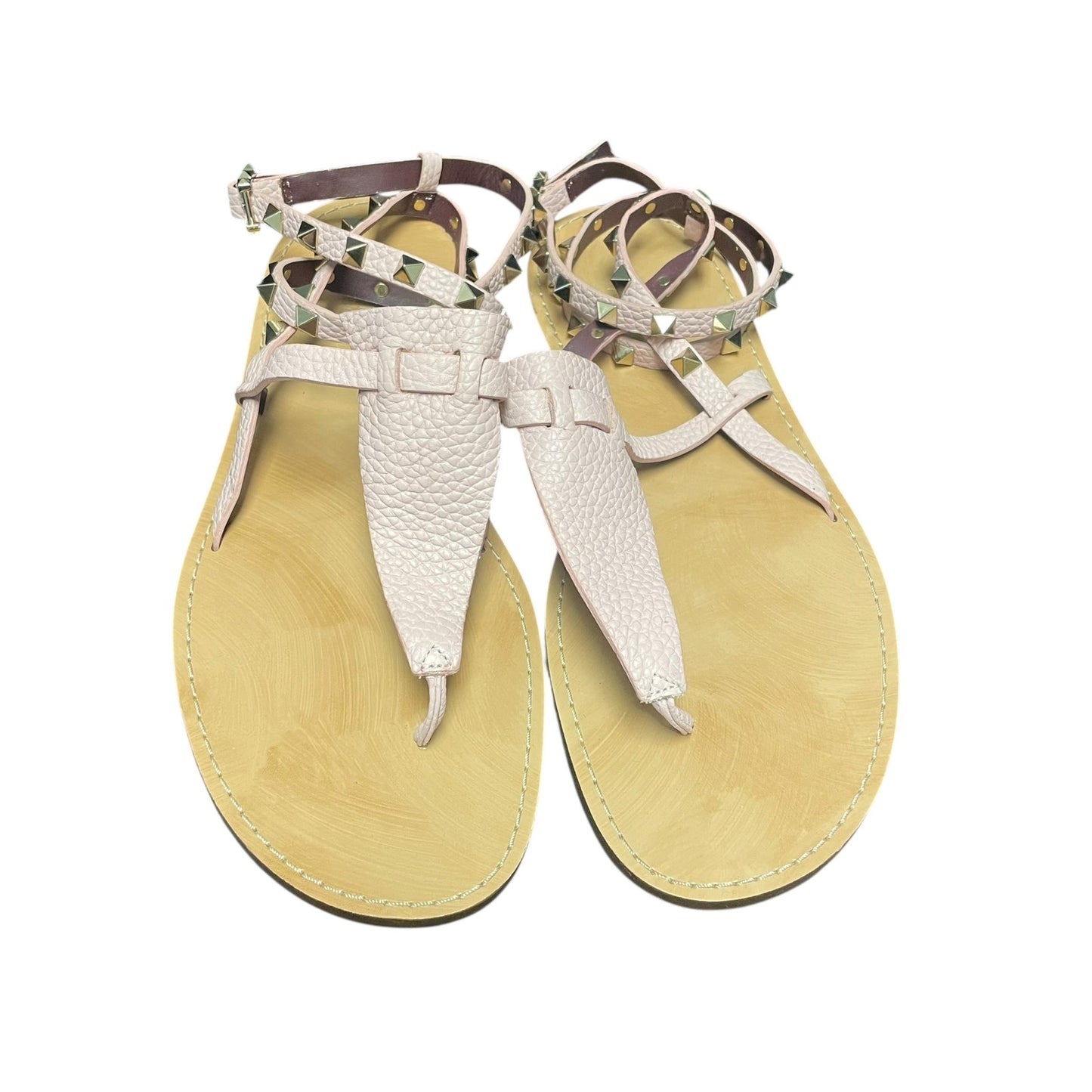 Valentino Garavani Light Pink Leather Rockstud Ankle Strap Sandals 39 / US 9