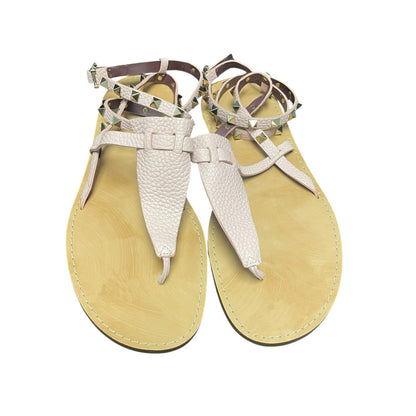 Valentino Garavani Light Pink Leather Rockstud Ankle Strap Sandals 39 / US 9