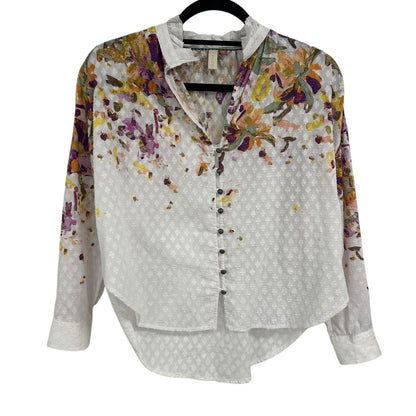 Pilcro The Tavi Textured Floral Button Down Cotton Blouse Womens Petite XXS