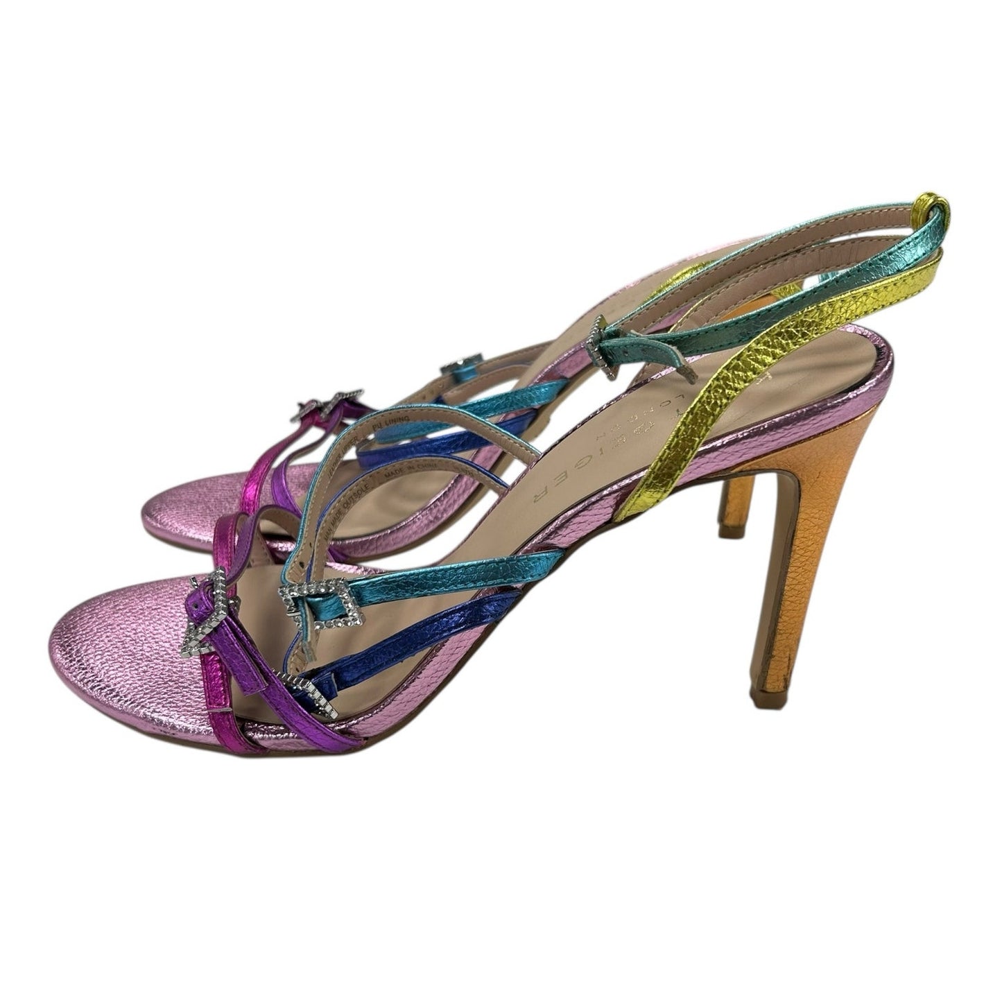 Kurt Geiger Silver Jewel Buckle Rainbow Leather Pierra Heels Womens 41 / US 10