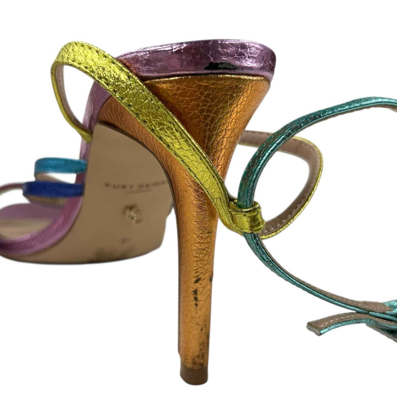 Kurt Geiger Silver Jewel Buckle Rainbow Leather Pierra Heels Womens 41 / US 10