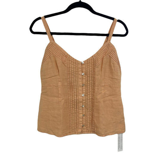 NWT Wrap London Warm Peach Orange Button Front Sleeveless Linen Top Womens 6