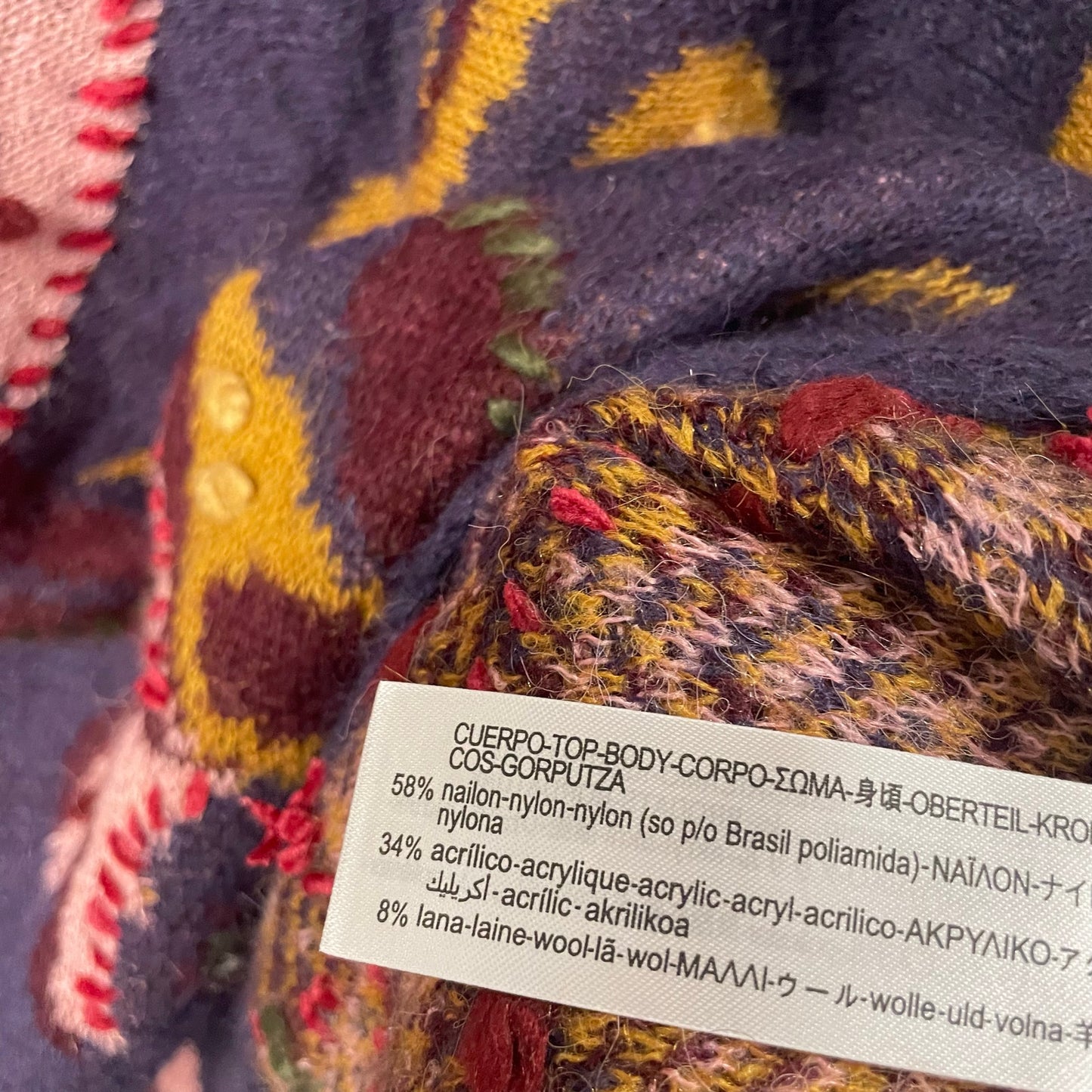 Zara Floral Embroidered Wool Blend Knit Flare Sleeve Jumper Sweater Womens Large