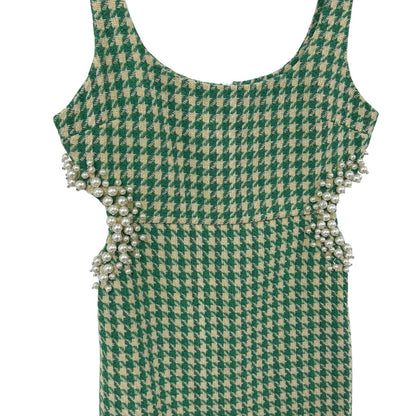 4SI3NNA Green Houndstooth Shailene Sleeveless Mini Dress Womens Medium