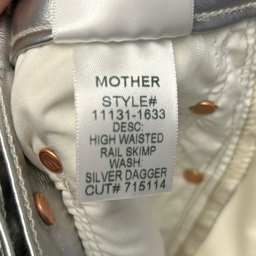 NWT Mother Silver Dagger High Waisted Rail Skimp Faux Leather Pants Womens 25