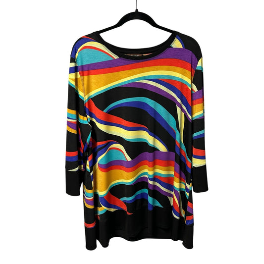 Multiples Black Multicolor Abstract Print 3/4 Sleeve Tunic Top Womens Size XL