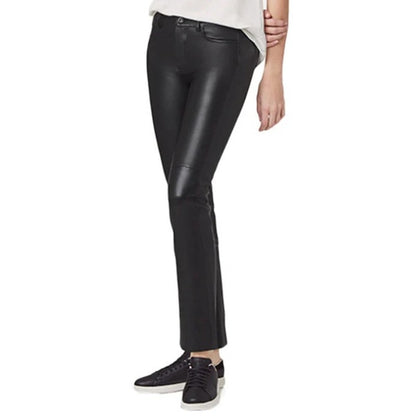 NWT Ecru Black Leather Straight Leg High Waist Hudson Pant Womens Size 4