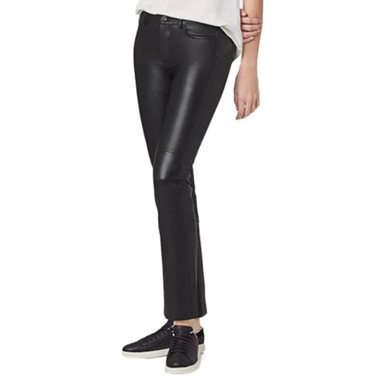 NWT Ecru Black Leather Straight Leg High Waist Hudson Pant Womens Size 4
