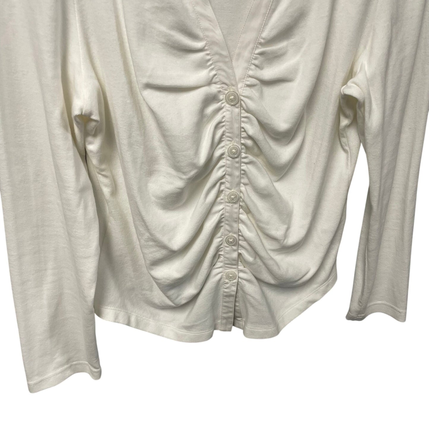 Anthropologie Maeve Ruched V Neck Button Up Collared Shirt White Womens Size XL