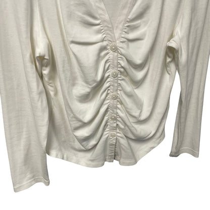 Anthropologie Maeve Ruched V Neck Button Up Collared Shirt White Womens Size XL