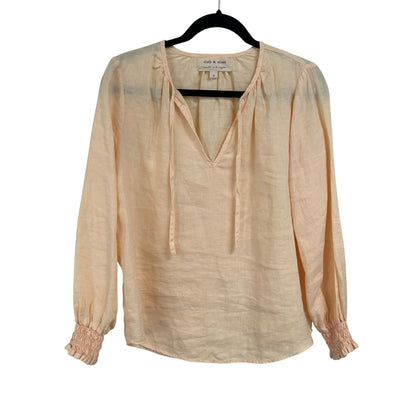 Cloth & Stone 100% Linen Peach Long Sleeve Tie Front Peasant Top Womens Small