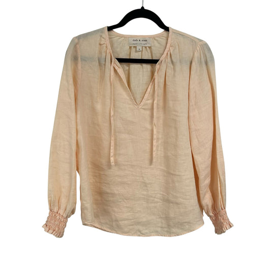 Cloth & Stone 100% Linen Peach Long Sleeve Tie Front Peasant Top Womens Small