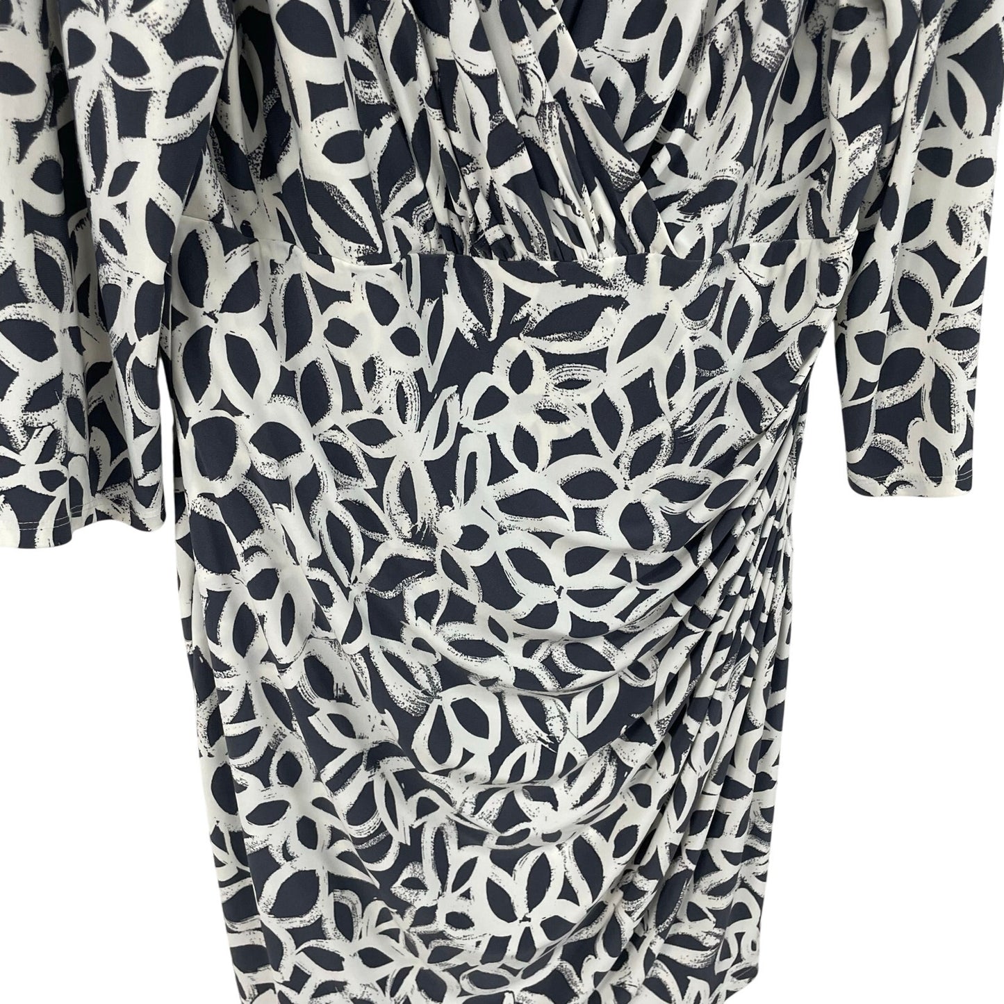 Lauren Ralph Lauren Gray White Floral Lowcut Gathered Waist Dress Size 16W