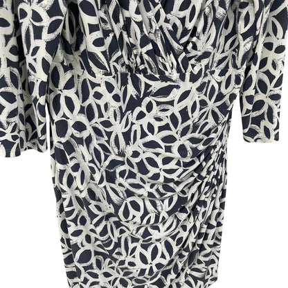 Lauren Ralph Lauren Gray White Floral Lowcut Gathered Waist Dress Size 16W