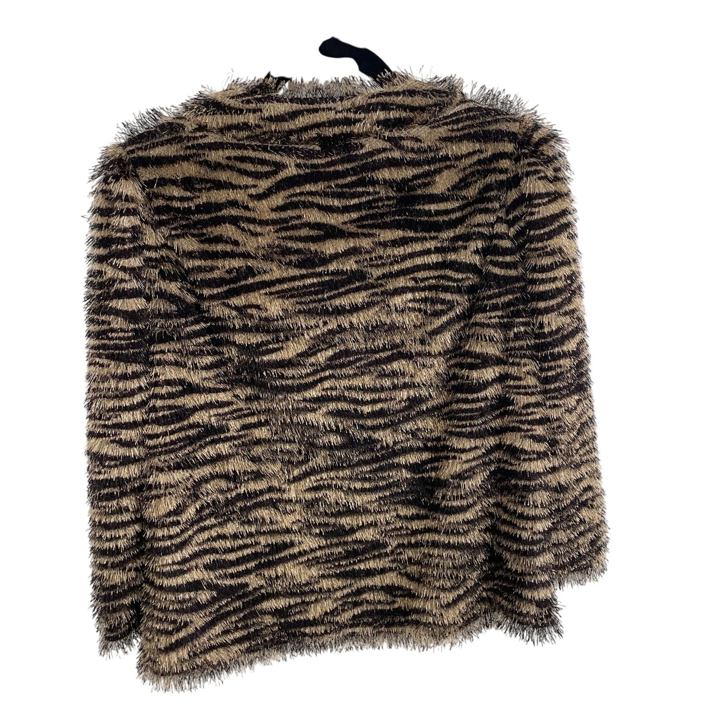 Vince Camuto Eyelash Knit Zebra Print Mock Neck Sweater Tan Brown Womens Medium