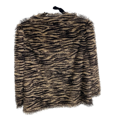 Vince Camuto Eyelash Knit Zebra Print Mock Neck Sweater Tan Brown Womens Medium