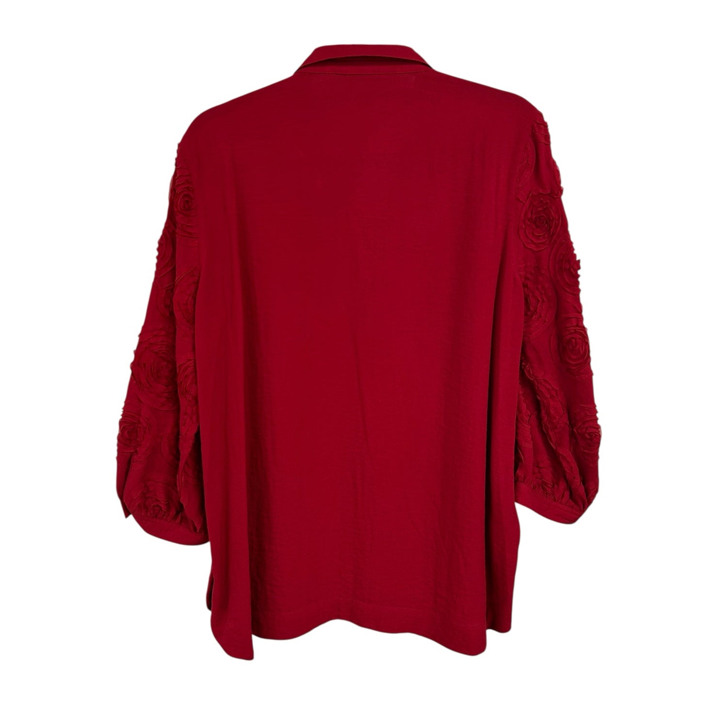 John Mark Solid Red Pop Up Floral Detail Sleeve Button Front Top Womens Small