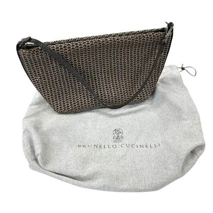 Brunello Cucinelli Brown Interwoven Raffia Effect Single Handle Shoulder Bag