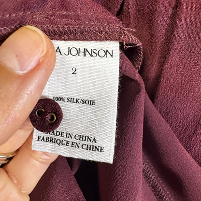 NWT Ulla Johnson Mahogany Long Cuff Sleeve Ruffle Mock Neck Dara Blouse Size 2