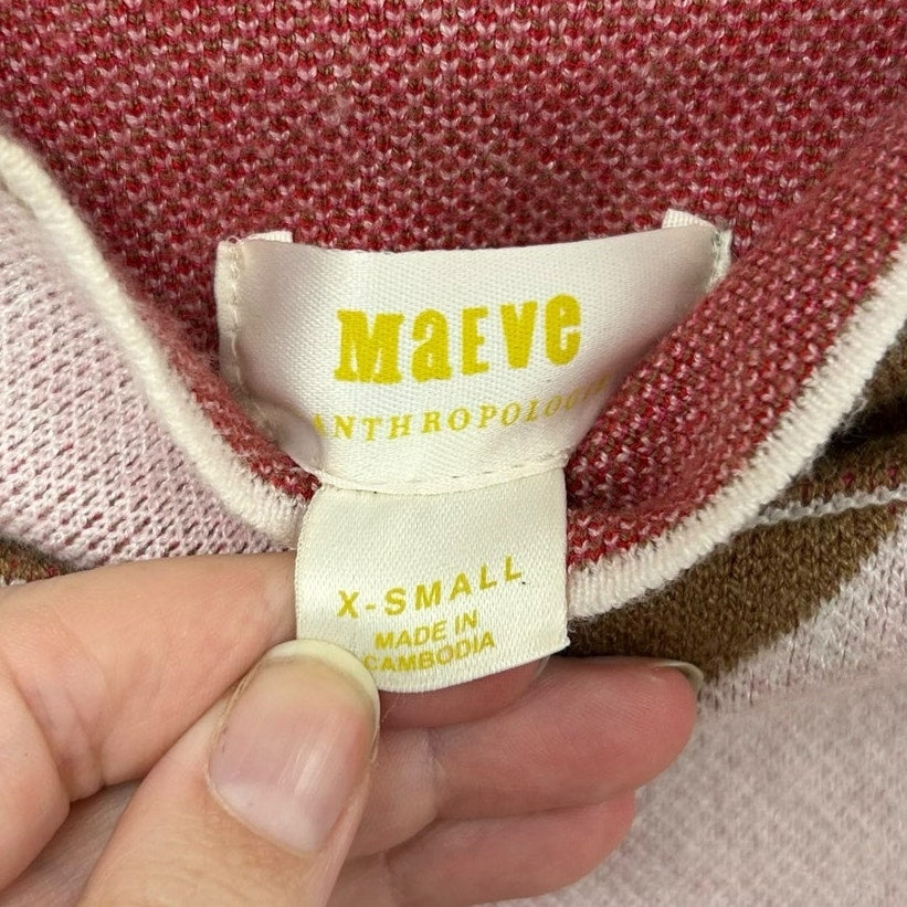 Maeve by Anthropologie Pink Multi Stripe The Carys Mock-Neck Sweater Womens XS