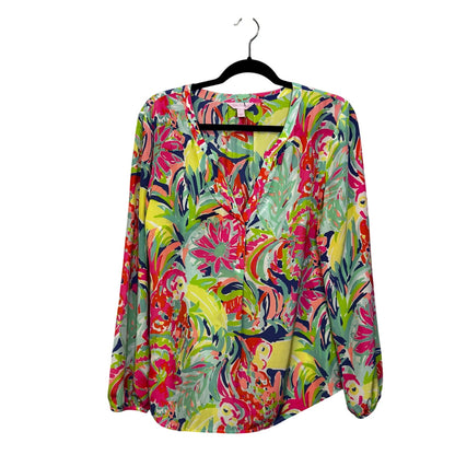 Lilly Pulitzer Multi Color in Casa Banana Long Sleeve Stacey Top Womens  Large