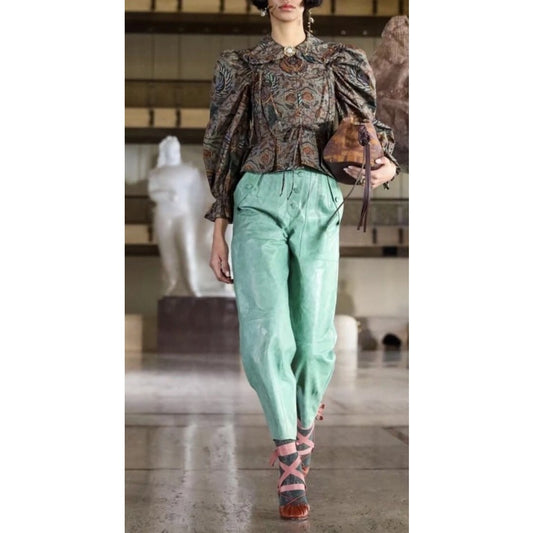 NWT Ulla Johnson Lichen Green Leather High Rise Jupiter Cropped Pants Womens 4