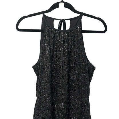 NWT Maeve by Anthropologie Black Sequin Disco Sleeveless Jumpsuit Womens 4