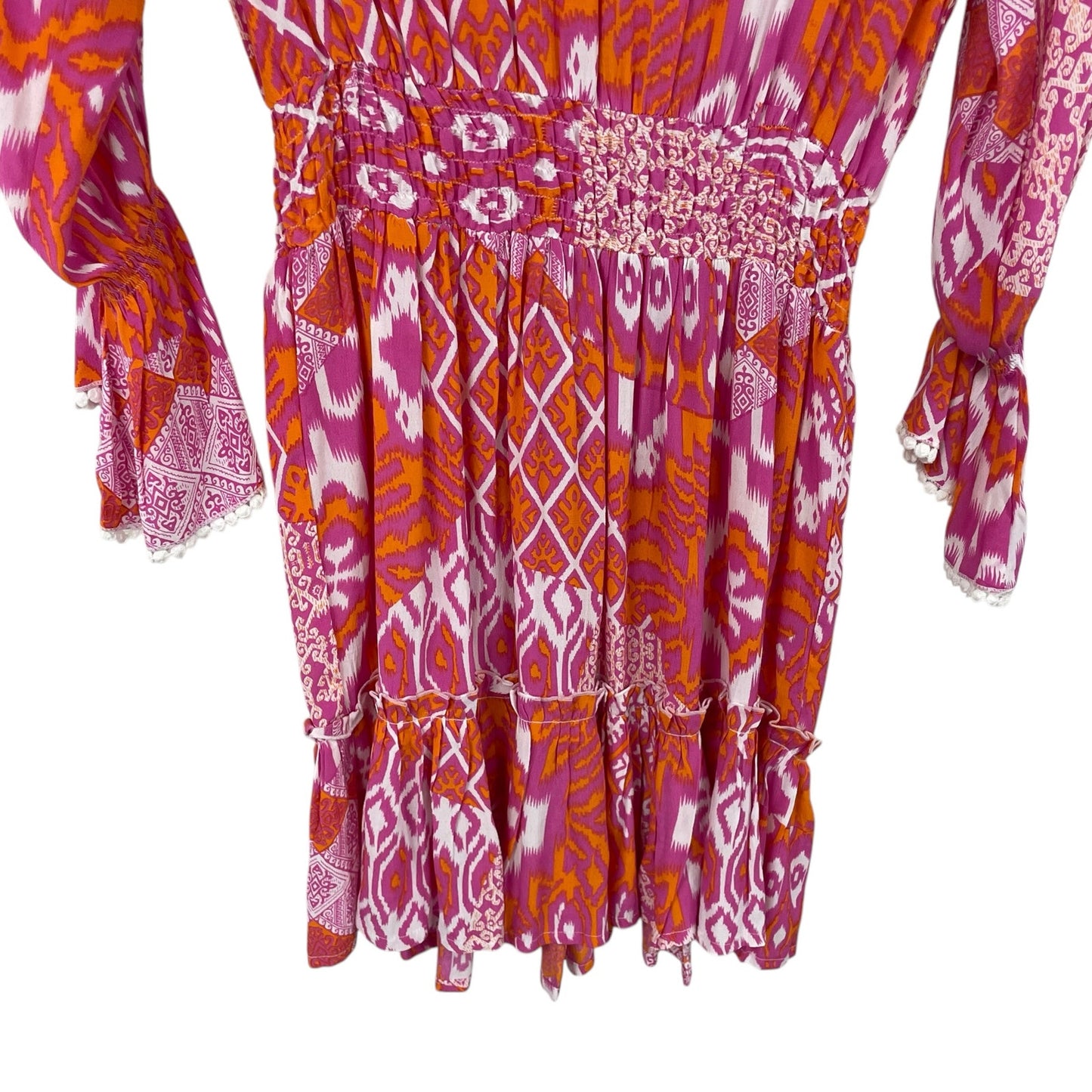 Walker & Wade Mia Dress in Flamingo Pink Orange Ikat Print Womens Medium