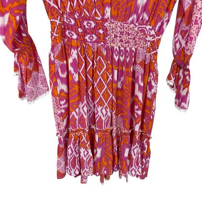 Walker & Wade Mia Dress in Flamingo Pink Orange Ikat Print Womens Medium
