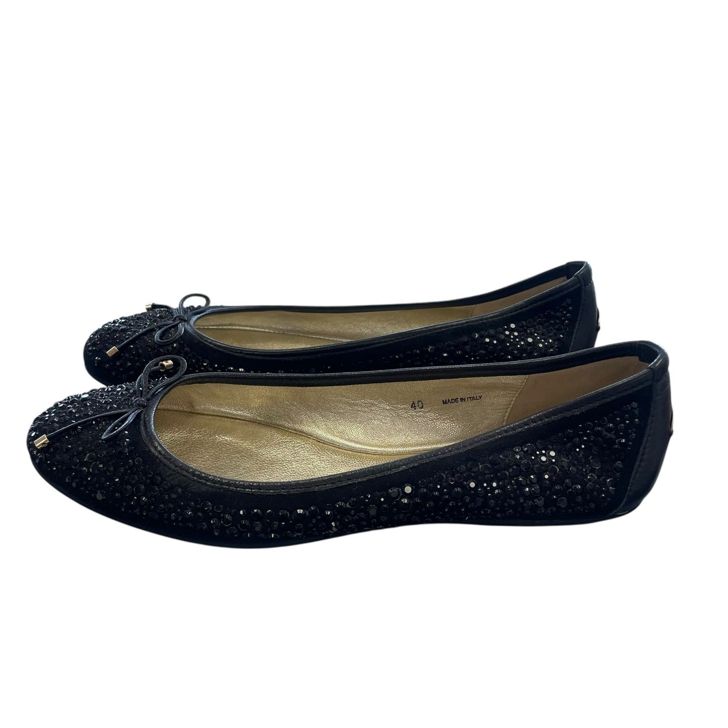 Jimmy Choo Black Sequin Bow Accent Metallic Ballet Flats Womens Size 40 / US 10