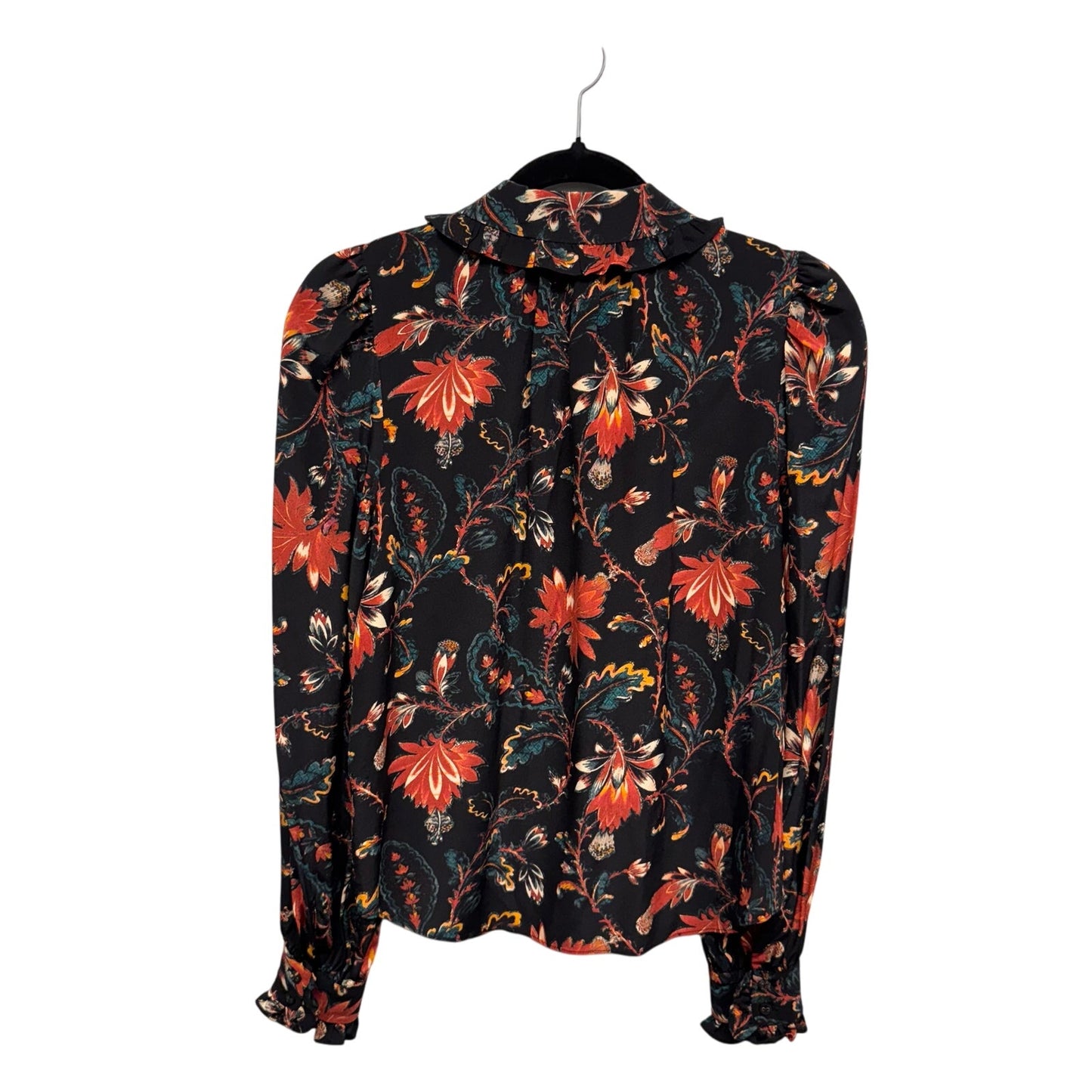 Ulla Johnson Black Red Floral Print Long Sleeve Silk Philipa Blouse Womens 2