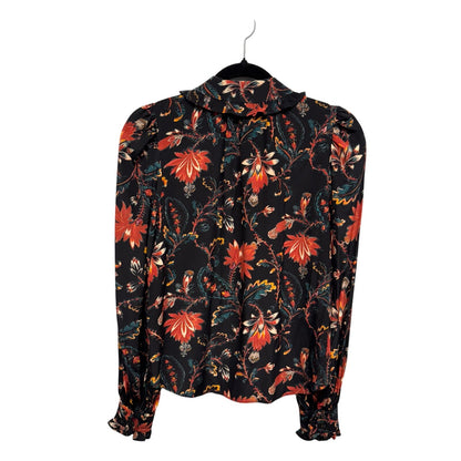 Ulla Johnson Black Red Floral Print Long Sleeve Silk Philipa Blouse Womens 2