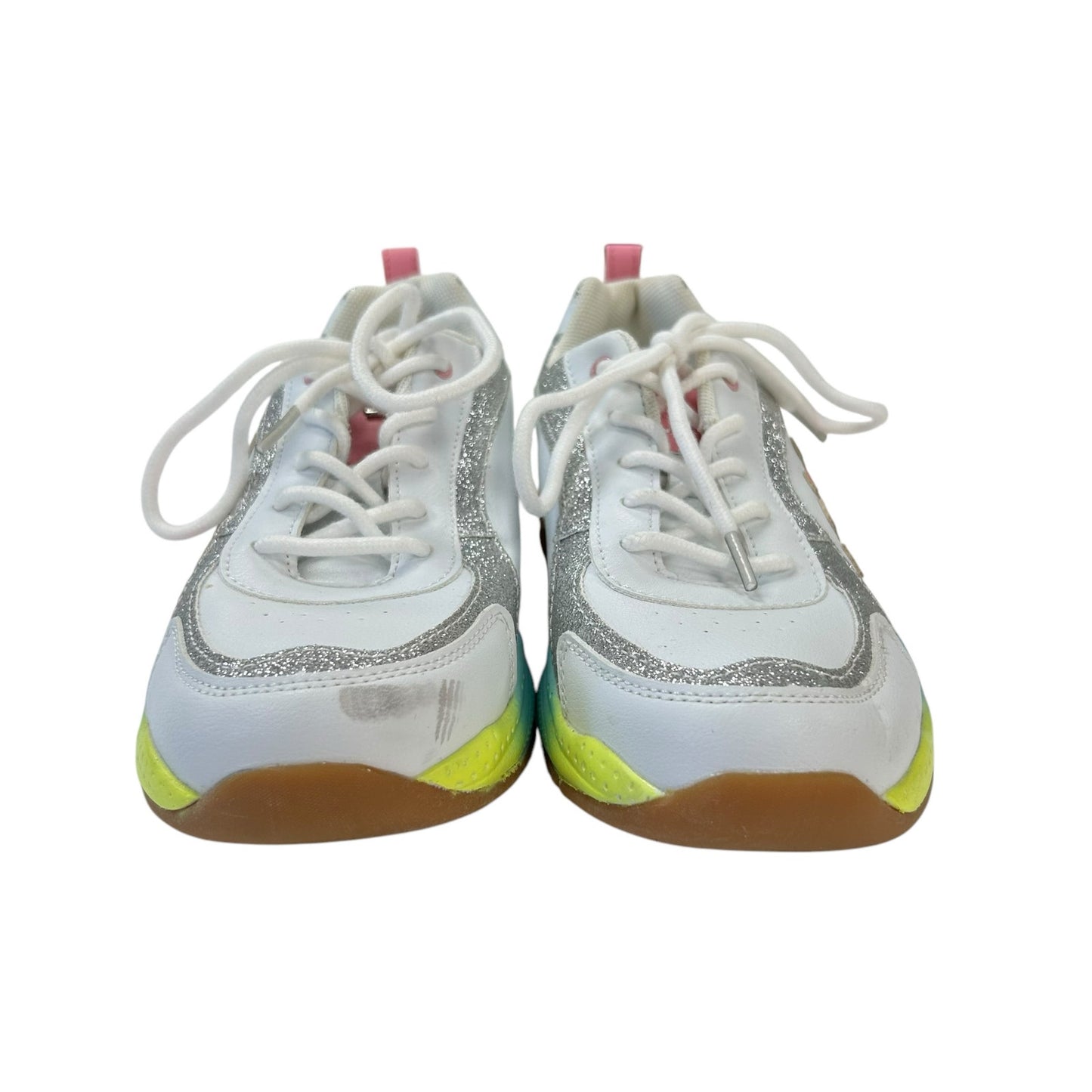 Juicy Couture Girl's Beverly Blvd Glitter Pink Logo Sneakers in White Rainbow 4