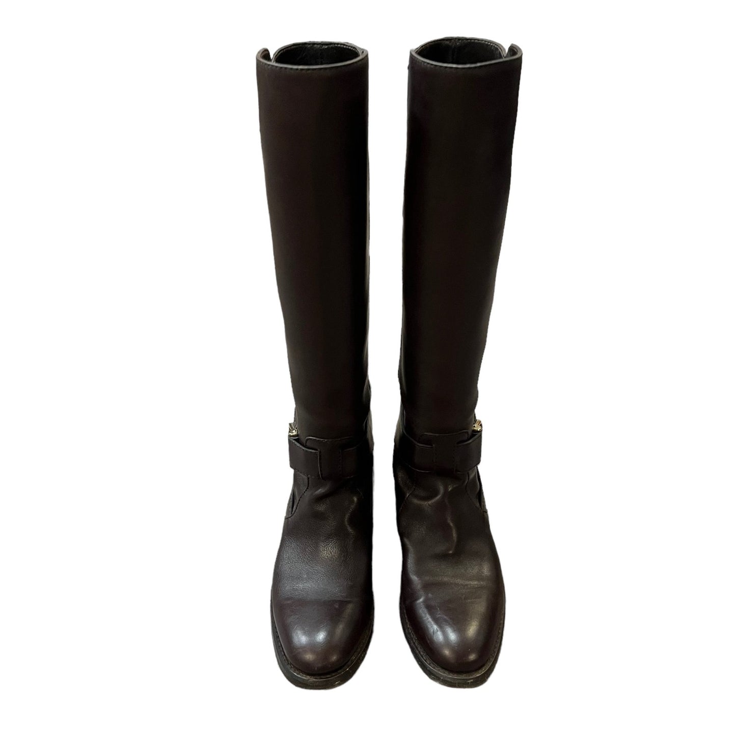 GUCCI Brown Leather Gold Harness Pull On Riding Boots 6.5