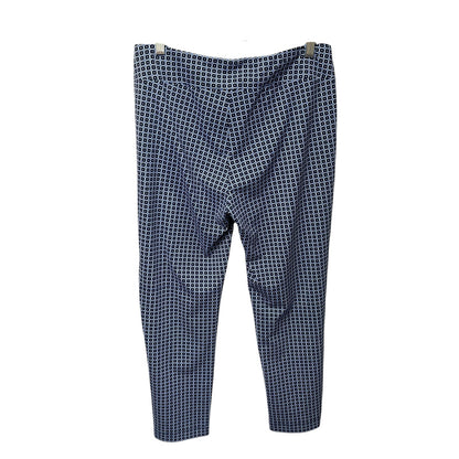 J. McLaughlin Navy Blue Geometric Print Nylon Blend Pull On Pants Womens Medium