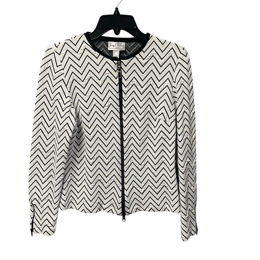 Joseph Ribkoff Full Zip White Black Chevron Knit Jacket Womens 8