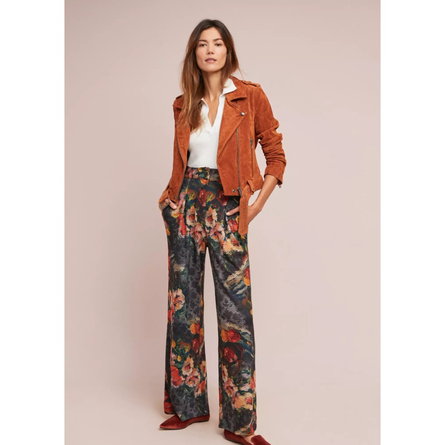 Eva Franco Simone Monet Multicolor Floral Knit Straight Leg Pants Womens Small
