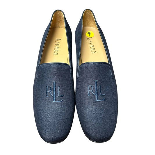 Lauren Ralph Lauren Blue Logo Embroidered Slip On Heeled Loafer Womens 9