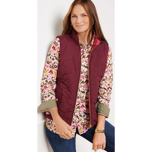 NWT Talbots Full Zip Reversible Vest in Rich Burgundy / Holly Berry Womens Large