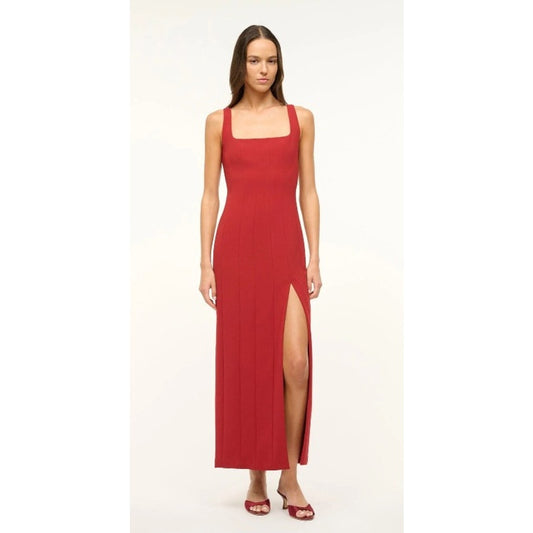 NWT Staud Rouge Red Ankle Length Portrait Sleeveless Column Maxi Dress Womens 2
