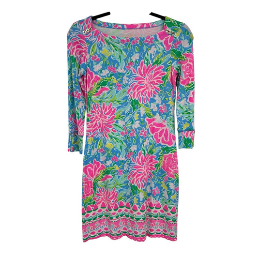 Lilly Pulitzer Zanzibar Blue Multicolor Sophie UPF 50+ Shift Dress Womens XXS